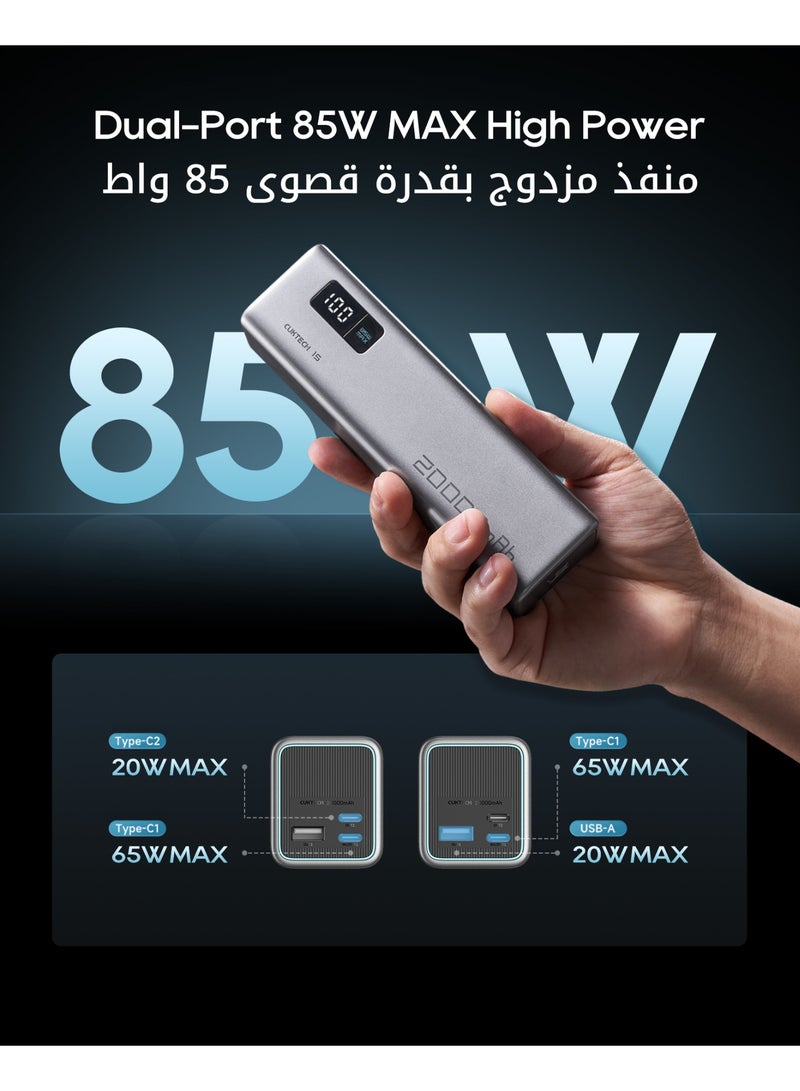 CUKTECH 15 SE Power Bank, 20000mAh 65W 3-Port USB C Portable Laptop Charger, PD 3.0 Fast Charging Battery Pack for iPhone, MacBook, Samsung, Xiaomi, Redmi, Switch - Image 2